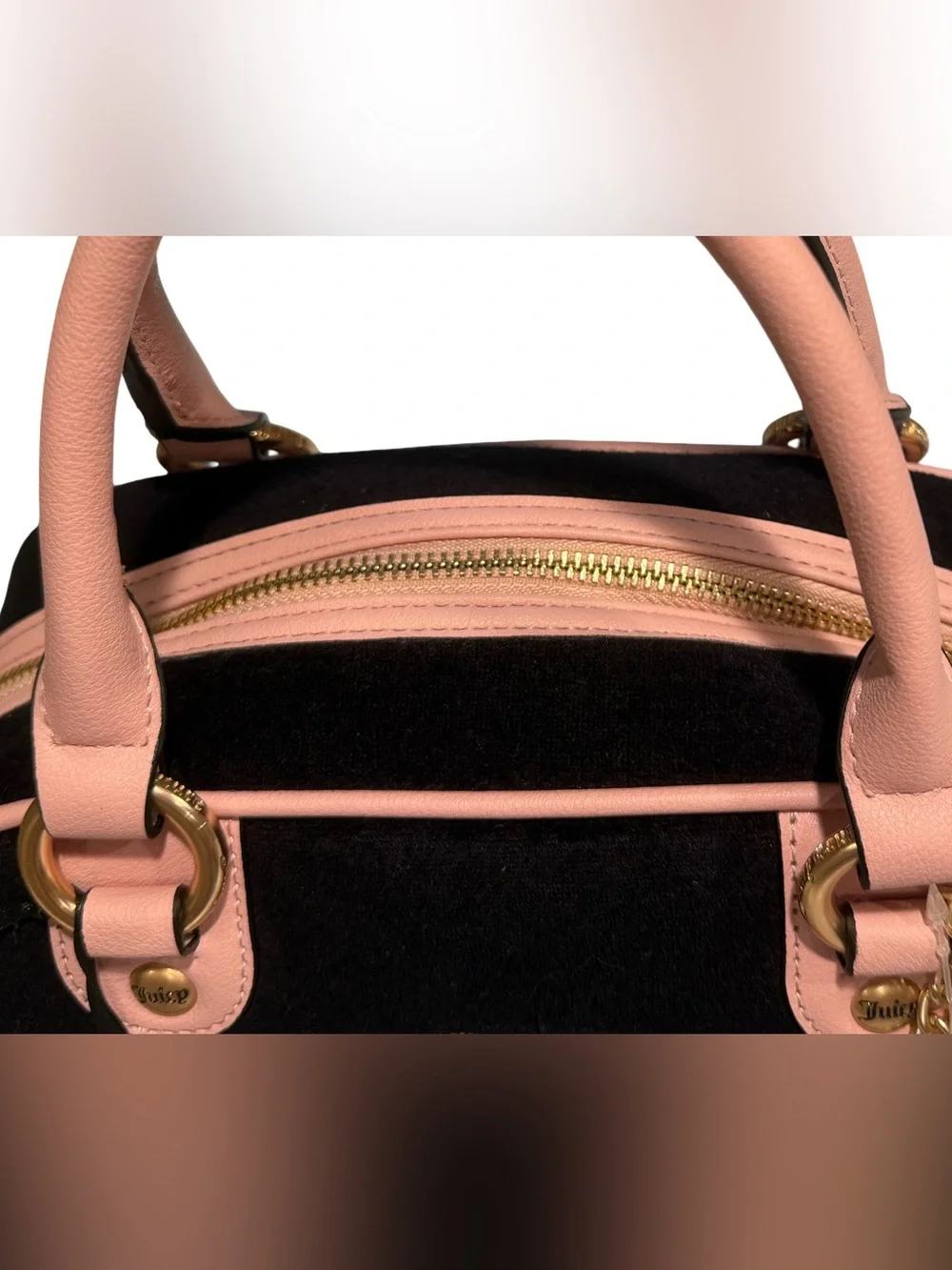 Juicy Couture NWT Black & Pink Embroidered Dome Satchel Gold Hardware (P238